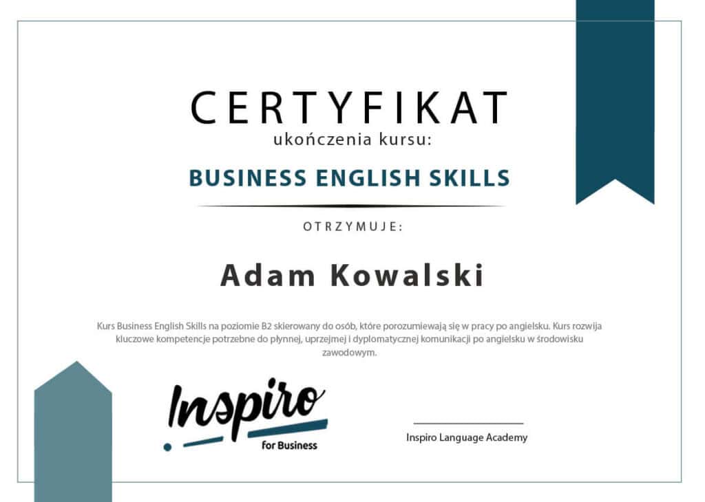 certyfikat kursu business english